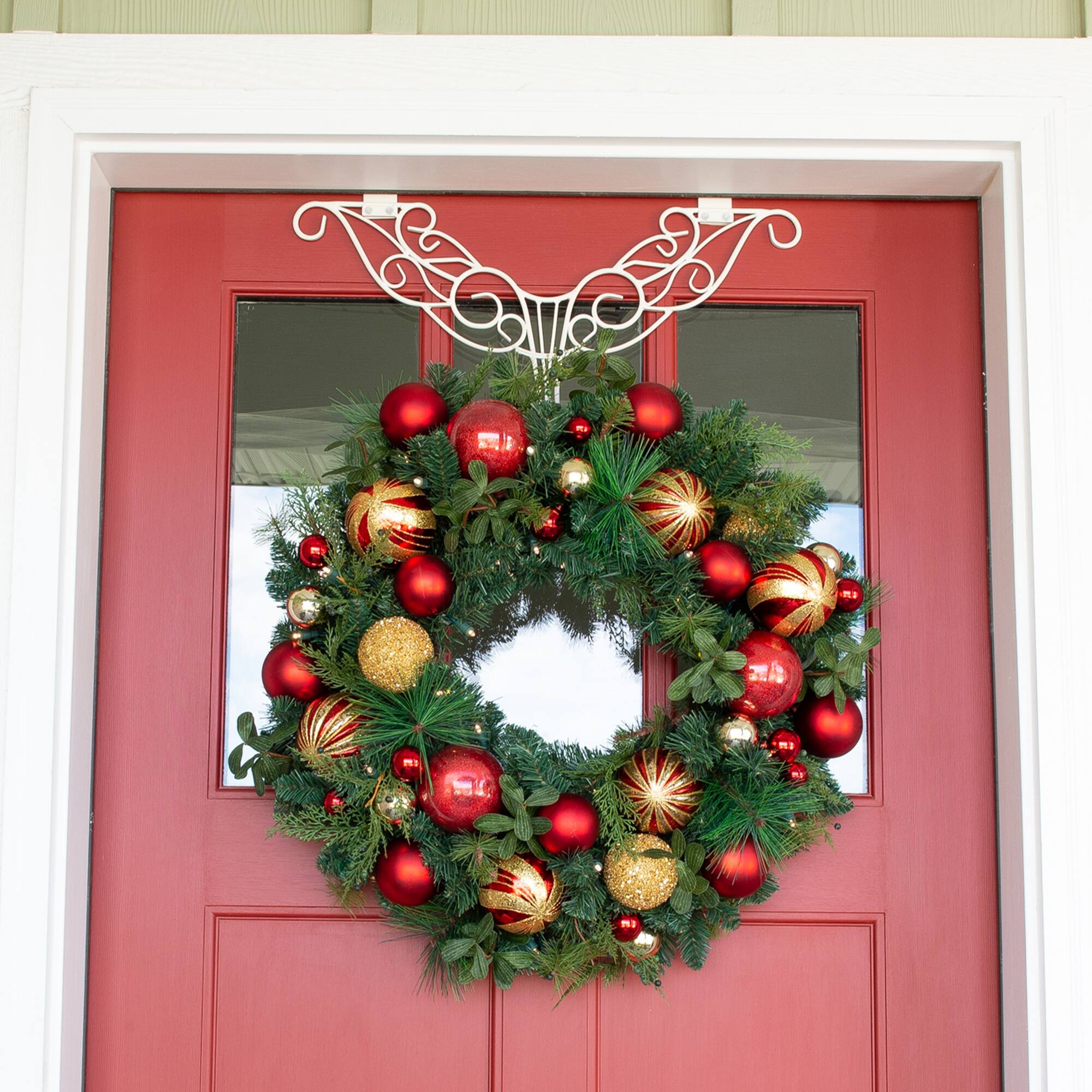 Village Lighting 30" Pre-Lit Christmas Classic Wreath, Clear LED Lights